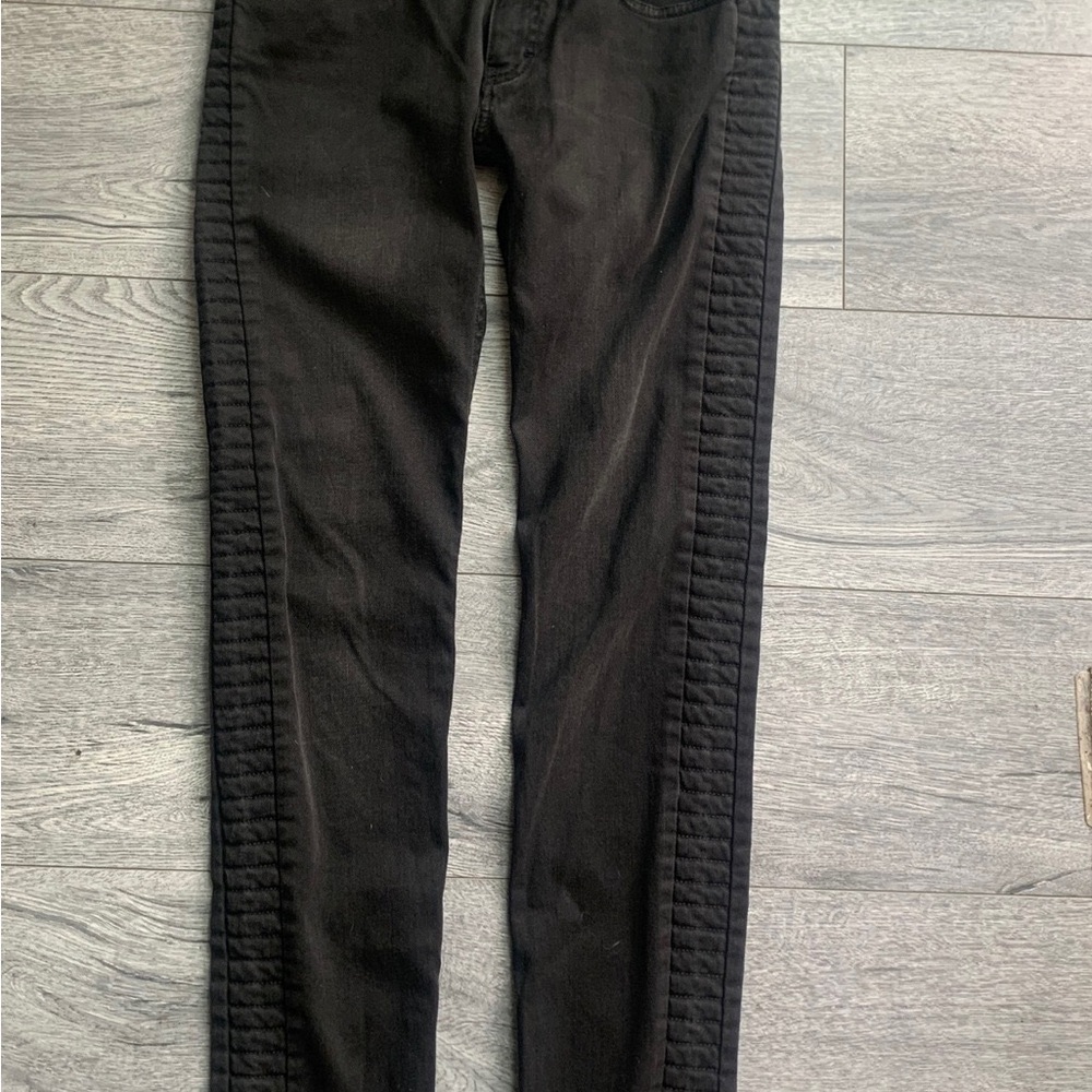 MAJE Black Denim Jeans Women’s Size 38 Low Rise Edgy Biker Skinny W/Side Detail